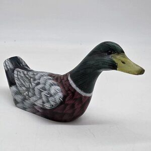 VTG Carved Wood Hand Painted Duck Decoy Mallard Waterfowl Signed PWS Figurine -c